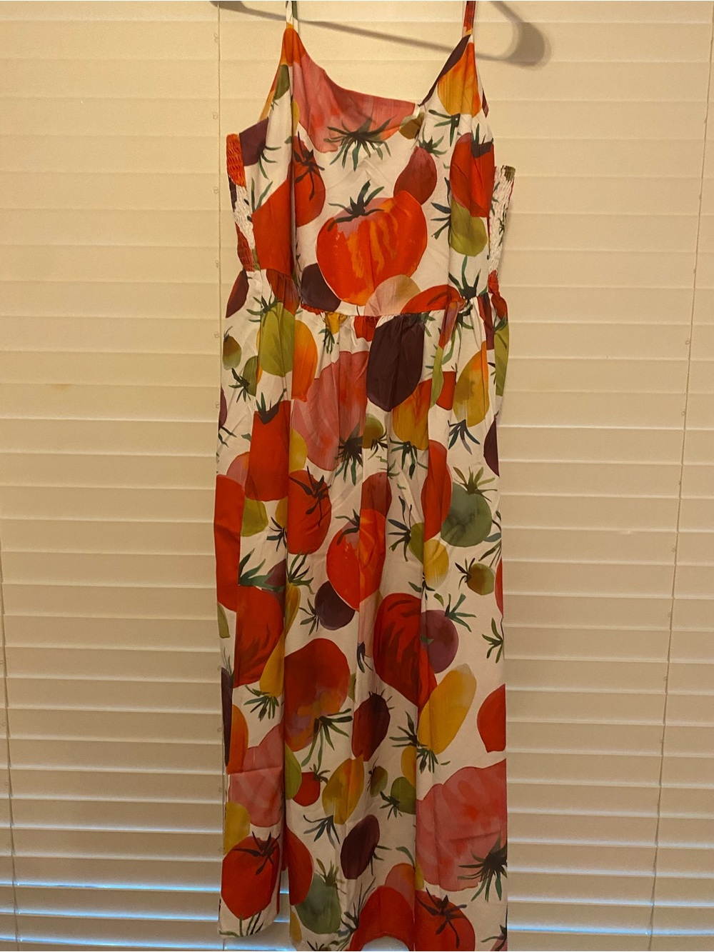 SHEIN White Maxi Dress with Red, Orange, Yellow & Green Tomato Print